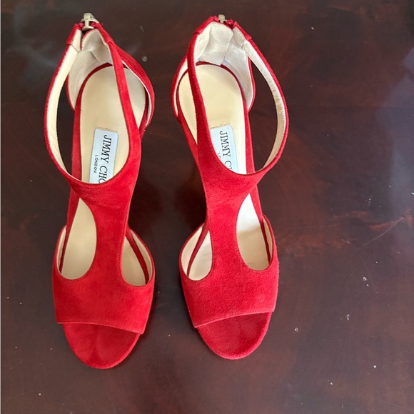 Jimmy Choo Shoes - Jimmy Choo Red Suede Stiletto Sandals 39
